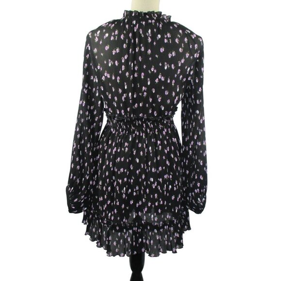 ZARA DRESS PRINTED SHORT FLORAL Long Sleeves BLACK LILAC SIZE S $69 NEW - Picture 4 of 9